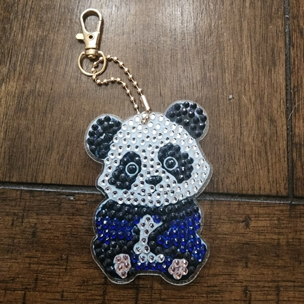 Sparkling Panda Keychain with Black and Blue Accents